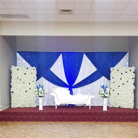Hot Sale White Wedding Backdrop Royal Blue Drapes For 3mx6m Curtain