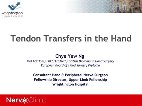 Tendon Transfers In Hand Ppt