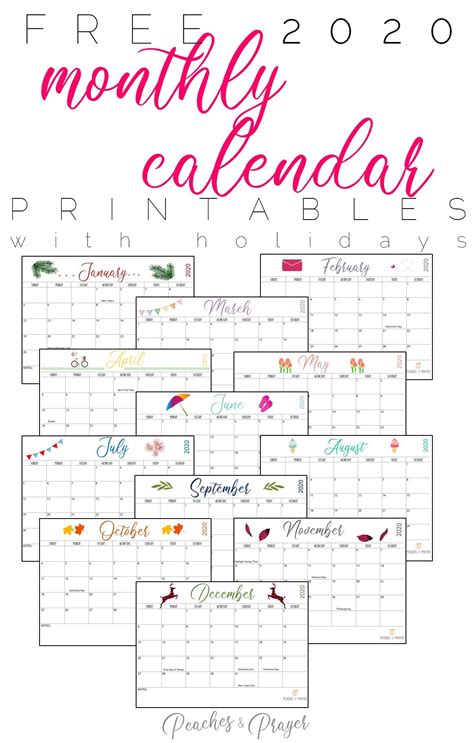 Free 2020 Monthly Calendar Printables Two Options Artofit