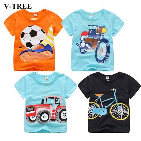 V TREE Summer Baby Boys T Shirt Cartoon Car Print Cotton Tops Tees T Shirt For Boys Kids 