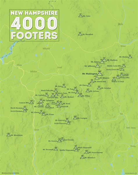 New Hampshire 4000 Footers Map 11x14 Print Best Maps Ever