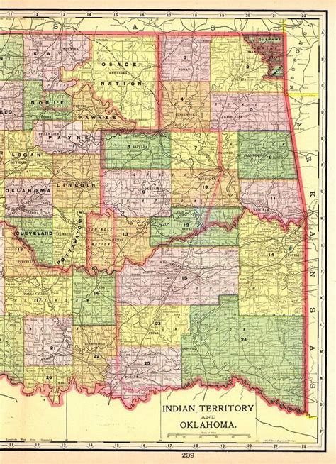 1905 Antique Indian Territory Map Vintage Map Of Oklahoma State Map