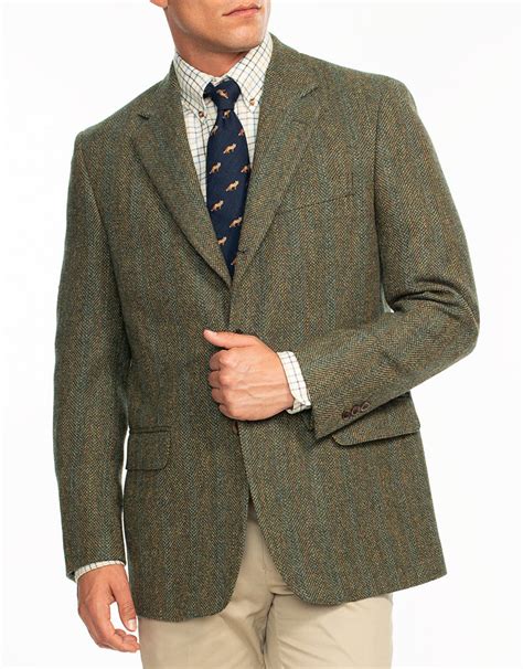 Donegal Tweed Green Olive With Blue Stripes Sport Coat Classic Fit