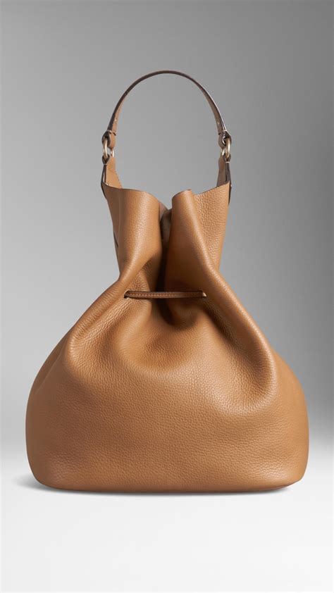 Burberry Large Grainy Leather Hobo Bag In Natural Lyst