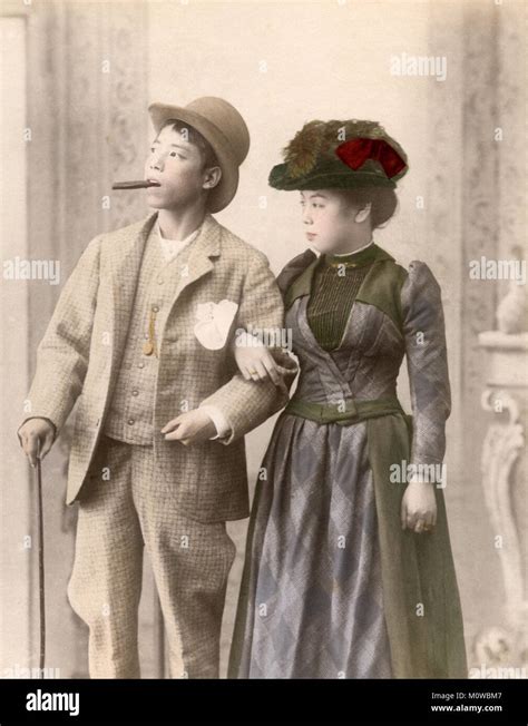 C 1880s Japan Japanese Couple In Western Clothes Stock Photo Alamy