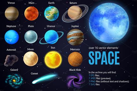 Outer Space And Planets Set Custom Designed Illustrations Creative Market