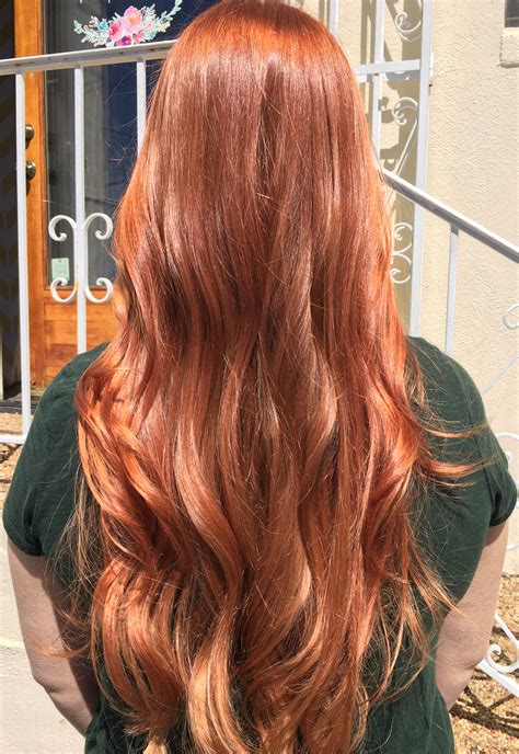 Copper Red Gold Blonde Balayage With Rosegold In Sunlight Outdoor