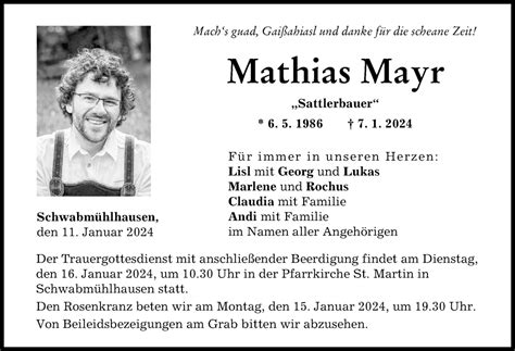 Traueranzeigen Von Mathias Mayr Augsburger Allgemeine Zeitung