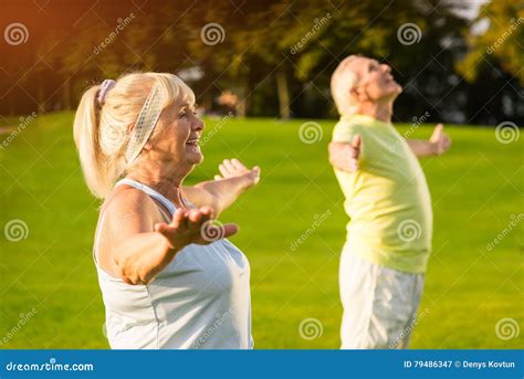 Senior Woman With Outstretched Arms Stock Image Image Of Morning Happy 79486347