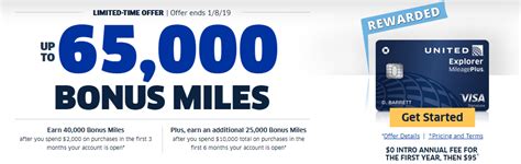 Free initially checked bag on flights booked with the card and associated with the mileageplus number of the cardholder for the voyager and one friend. United MileagePlus Explorer Card 65,000 Bonus Miles
