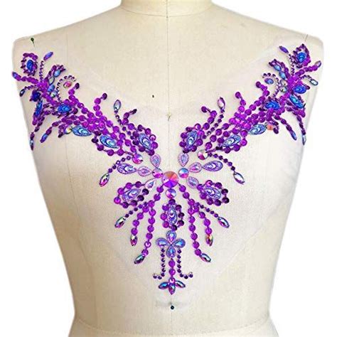 Sparkle Beaded V Neck Ab Color Bling Sew On Neckline Sequin Rhinestones Crystal Trim Bridal