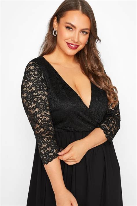 Yours London Plus Size Black Lace Wrap Maxi Dress Yours Clothing