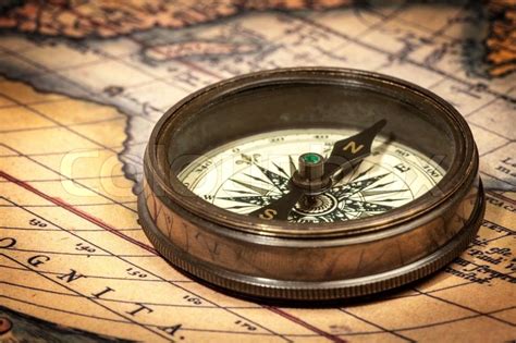 Old Vintage Compass On Ancient Map Stock Photo Colourbox