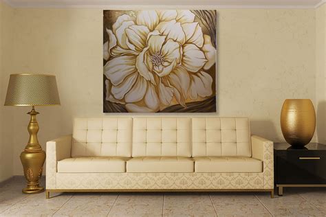 Large Gold Flower Wall Art Floral Painting Gold Leaf Etsy