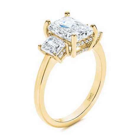 18k Yellow Gold Hidden Halo Three Stone Diamond Engagement Ring 106101