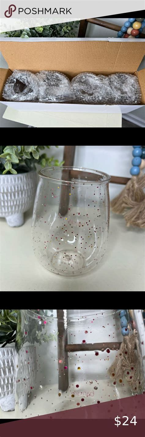 Bn Set Of Four Ban Do Stemless Acrylic Wine Glass With Glitter Infusion Wine Glass Glitter