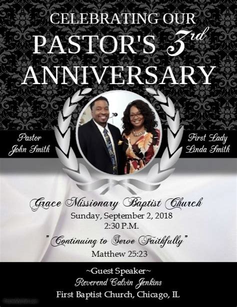A Flyer For Pastors 3rd Anniversary With An Image Of A Man And Woman