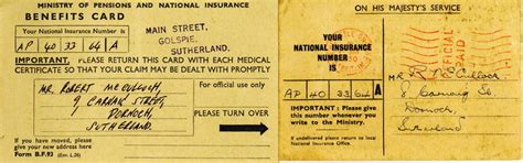 Replacement national insurance card guide. Dornoch Historylinks Image Library - Ministry of Pensions and National Insurance Benefits Card