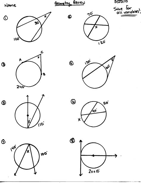 8 Arc Geometry Circle Worksheets And
