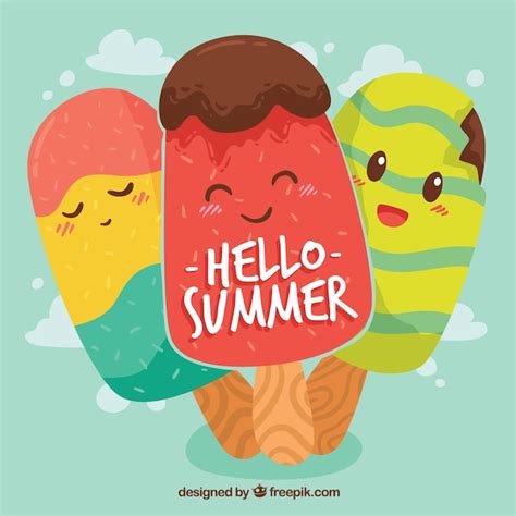Hello Summer Background With Delicious Ice Creams Free Vector