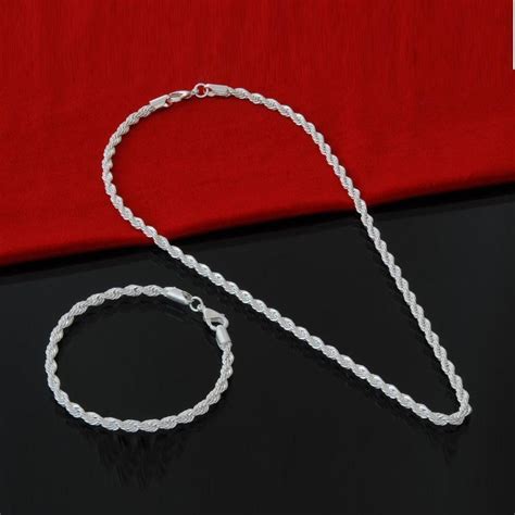 2pcs solid 925 sterling silver italian rope chain men s necklace 3mm diamond cut ebay