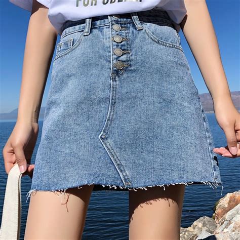 Sexy Mini A Line Skirts Womens Summer High Waist Jean Skirts Female Denim Skirt Irregular Saia