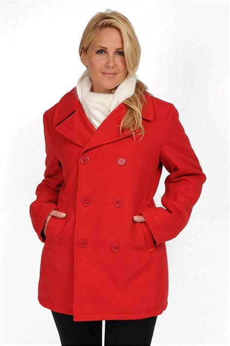 Excelled Womens Plus Size Classic Pea Coat Red 2x Large Red Size