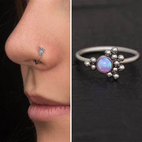 Opal Nose Ring Titanium Implant Grade Nose Piercing G G Etsy