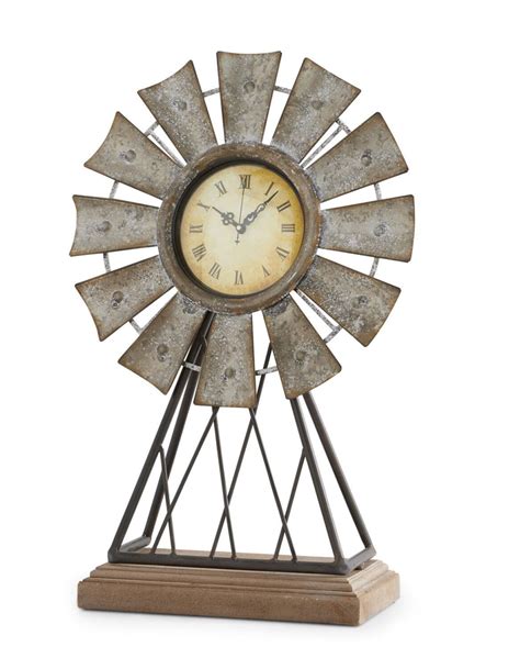 19 Inch Metal And Wood Tabletop Windmill Clock Silver Brown In 2021