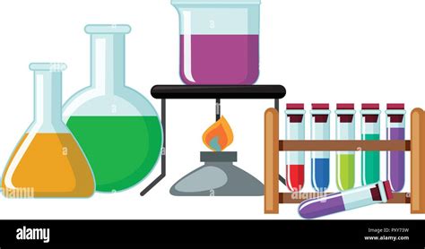 Science Beakers With Colorful Chemical Illustration Stock Vector Image