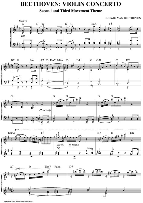 Beethoven Violin Concerto Second And Third Movement Theme Sheet