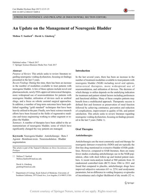 An Update On The Management Of Neurogenic Bladder Request Pdf