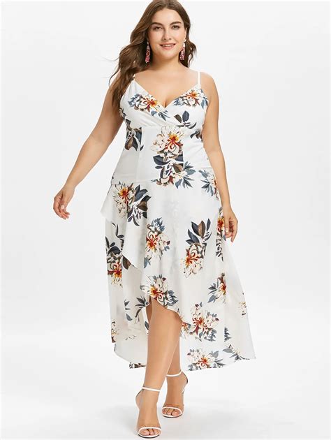 Gamiss Women Summer Plus Size XLPlus Size Tropical Floral Overlap Flowing Dress Spaghetti Strap