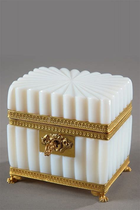 French Mid 19th Century White Opaline Glass Casket 1860 Antique