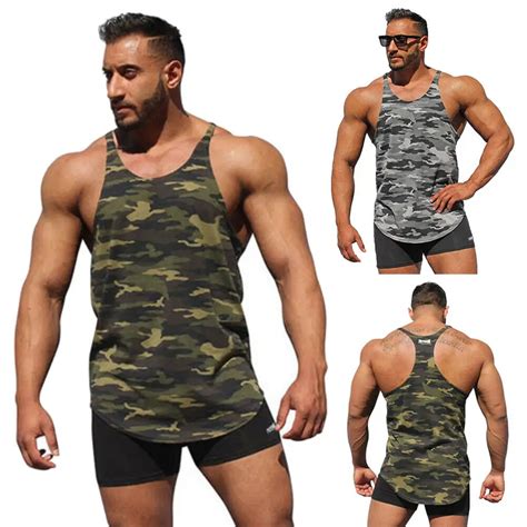 Men Sleeveless Bodybuilding Shirt Camouflage Tee Gym Singlet Fitness