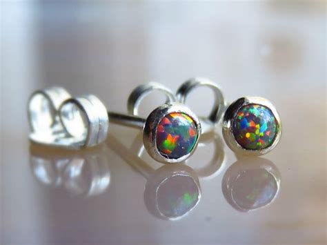 Fire Opal Stud Earrings Mm Black Opal Stud Earrings Opal Etsy Israel