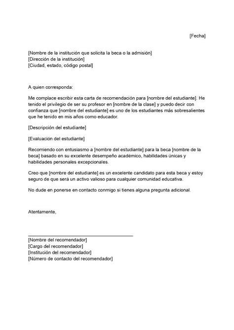 Carta Recomendacion Academica Beca Cartas De Recomendacion Ejemplo De
