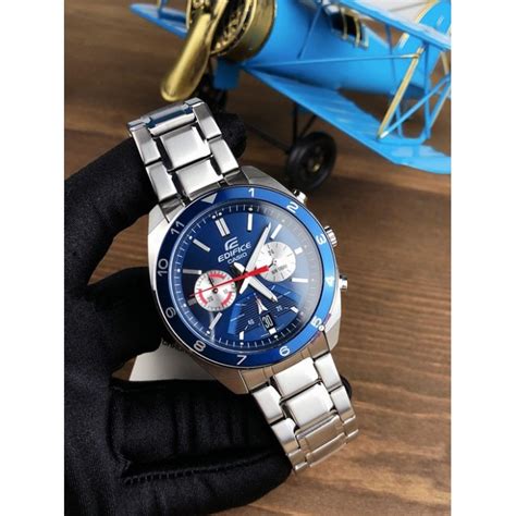official warranty casio edifice efv 590d 2a quartz chronograph blue dial stainless steel men s