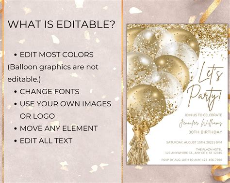 Editable White Gold Glitter Birthday Invitation Printable Etsy Australia