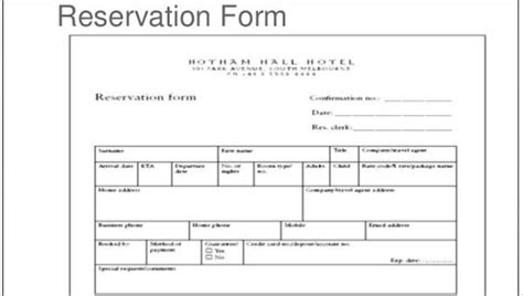 Reservation Form Template Free Printable Templates