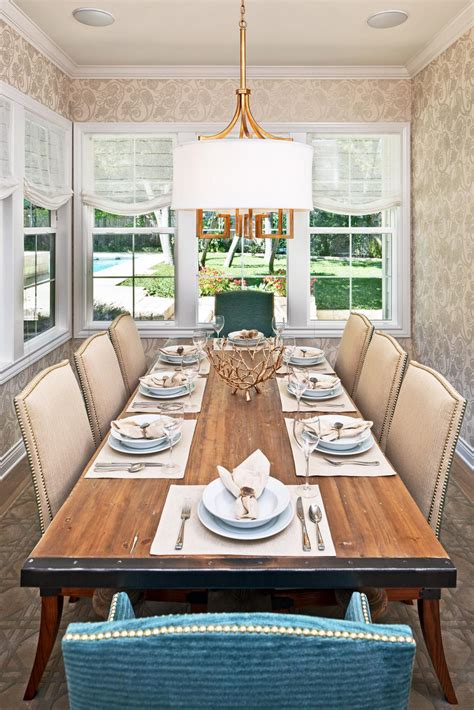 Large, extendable dining room tables will seat a whole dinner party, while compact kitchen tables will fit into small apartment spaces. Contemporary Country Dining Room With Gorgeous Wood Table ...