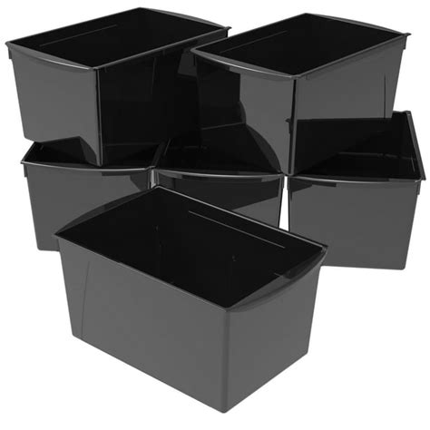 Storex Wide Plastic Book Bin Paper Storage For Kids Black 6 Pack