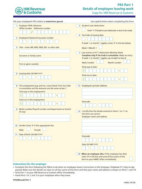 P45 Form Fill Out And Sign Online Dochub