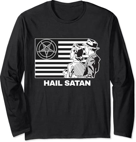Hail Satan With Satanic Flag Long Sleeve T Shirt Uk Fashion