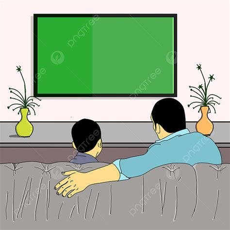 Gambar Tinggal Di Rumah Ayah Dan Anak Menonton Tv Menonton Clipart Tv