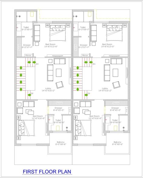 44x60 Duplex Design 2 Combined Unit First Floor Plan 2bhk House Plan