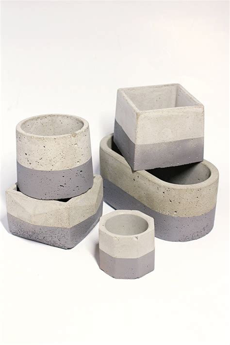Set Of 5 Concrete Planters With Drainage Holes Handmade Etsy