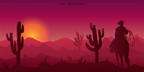 Cowboy Western Desert Silhouette Illustration Vector Download
