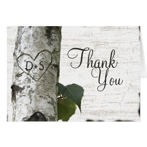 Carved Heart Birch Tree Thank You Card Zazzle