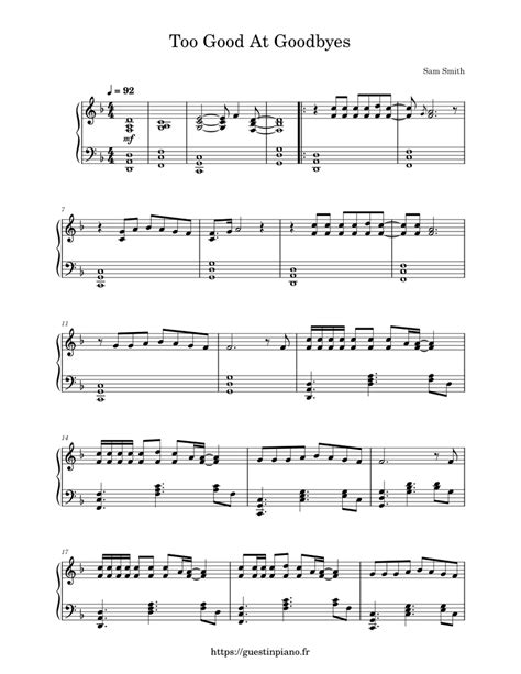 Too Good At Goodbyes Sam Smith Sheet Music For Piano Download Free In Pdf Or Midi